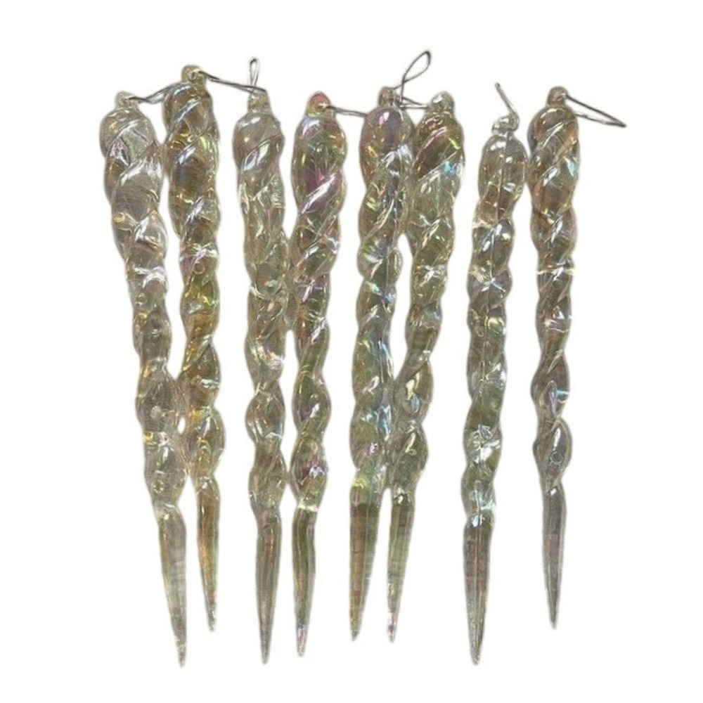 8 Melting Icicle Crystal Clear Christmas Ornaments Twisted Spiral Acrylic Lucit‎